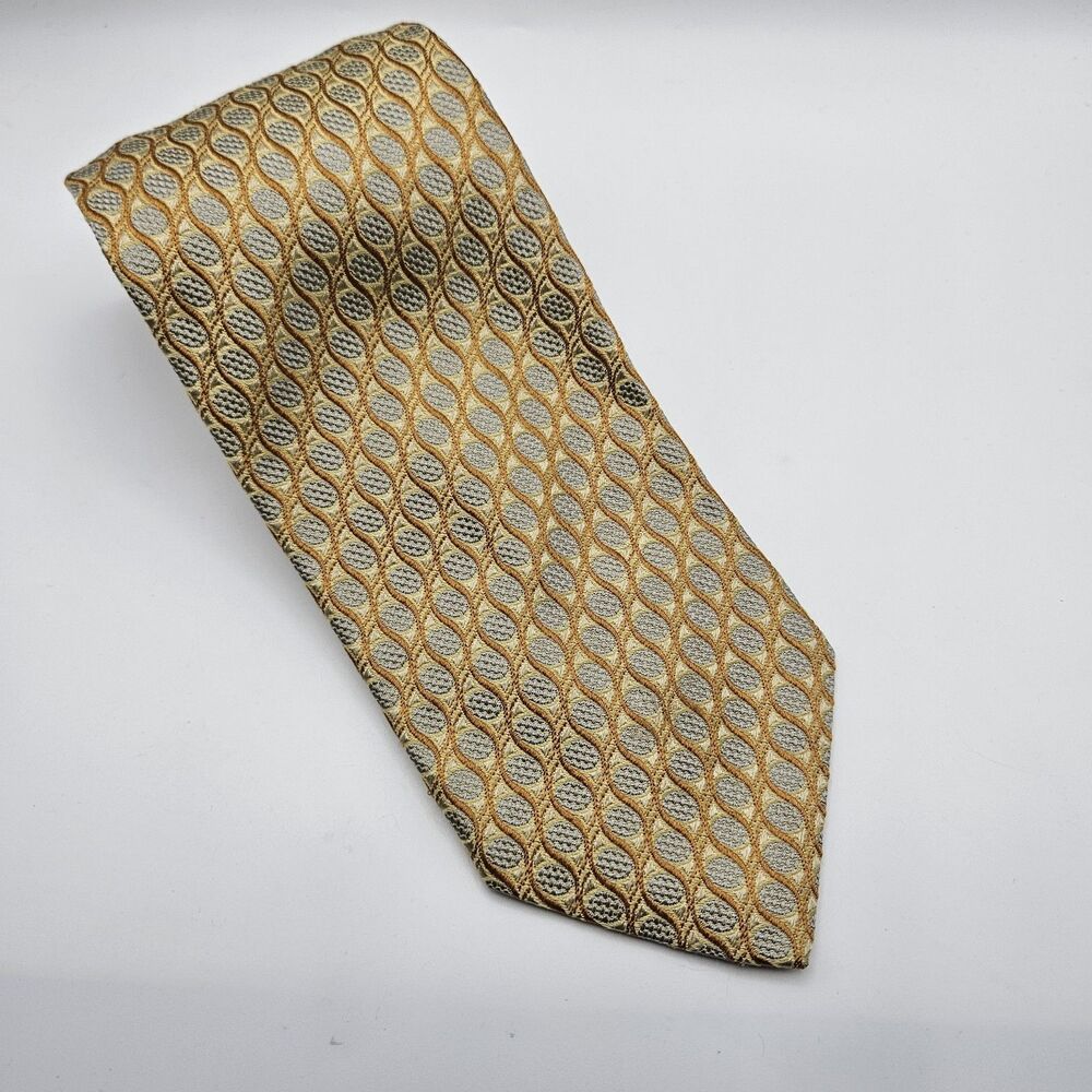 Ermenegildo Zegna Yellow Geometric Embroidered All Silk Tie Designer 59.5 x3.75"